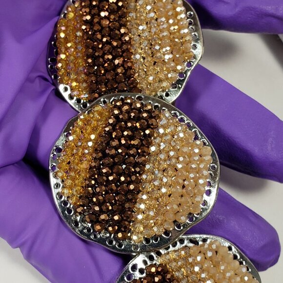 Signature NYC, Multi layers Brown Cord 3 Beaded Big Silver discs, & Earrings set - Picture 7 of 9